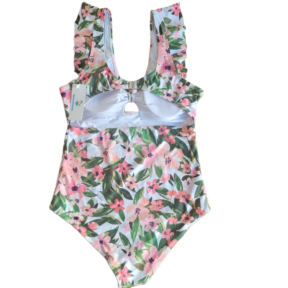 🌟 NWT BEACHSISSI ⛱️ One Piece Flirty Floral Women's Swimwear Size M Ruffles - Picture 2 of 8